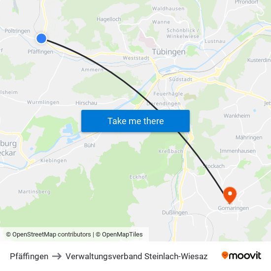 Pfäffingen to Verwaltungsverband Steinlach-Wiesaz map