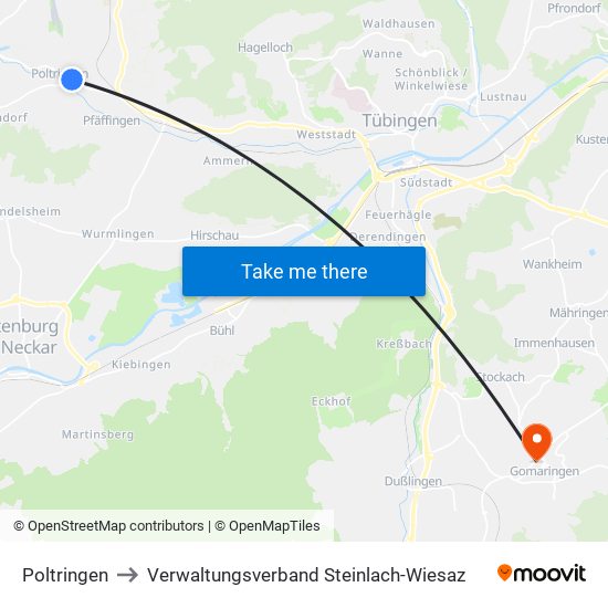 Poltringen to Verwaltungsverband Steinlach-Wiesaz map