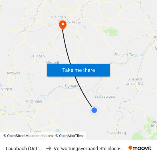 Laubbach (Ostrach) to Verwaltungsverband Steinlach-Wiesaz map