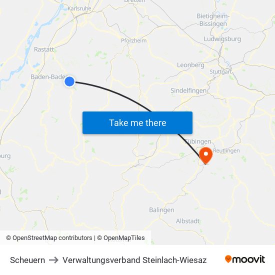 Scheuern to Verwaltungsverband Steinlach-Wiesaz map