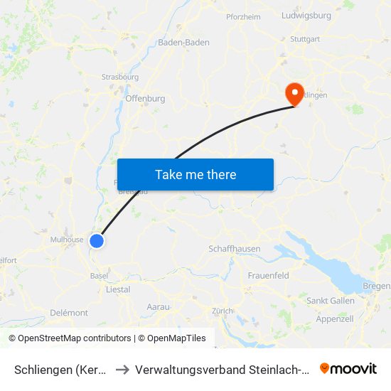 Schliengen (Kernort) to Verwaltungsverband Steinlach-Wiesaz map