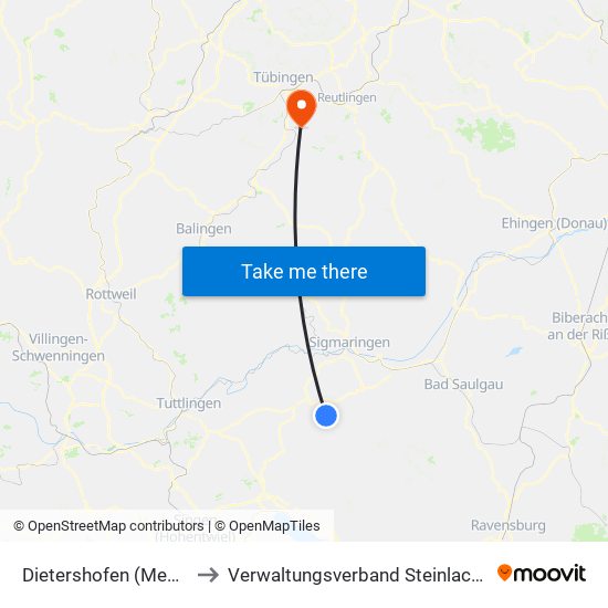 Dietershofen (Meßkirch) to Verwaltungsverband Steinlach-Wiesaz map