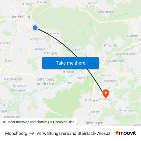 Mönchberg to Verwaltungsverband Steinlach-Wiesaz map