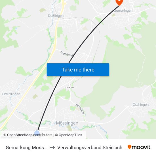 Gemarkung Mössingen to Verwaltungsverband Steinlach-Wiesaz map