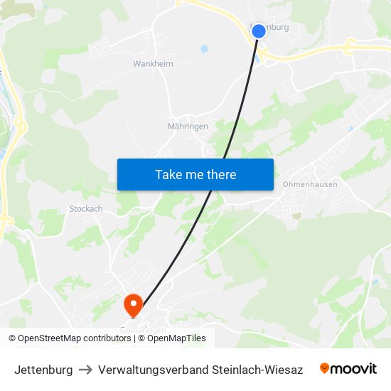 Jettenburg to Verwaltungsverband Steinlach-Wiesaz map