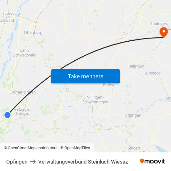 Opfingen to Verwaltungsverband Steinlach-Wiesaz map