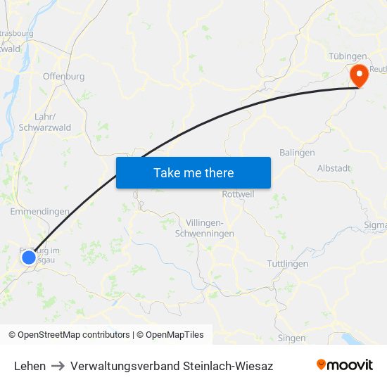 Lehen to Verwaltungsverband Steinlach-Wiesaz map