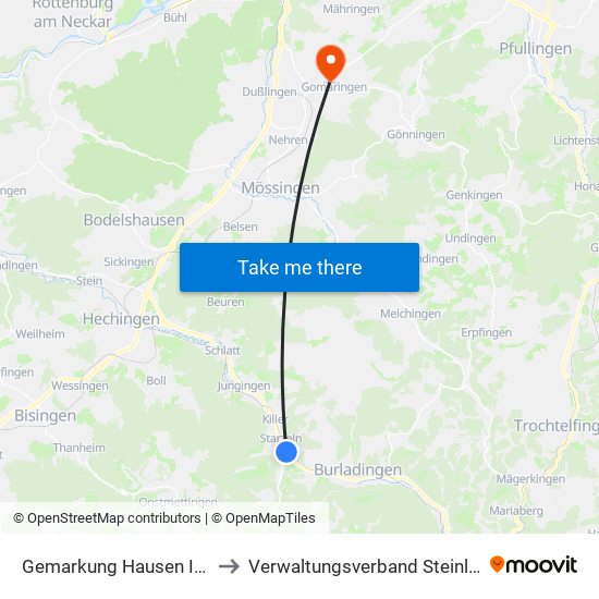 Gemarkung Hausen Im Killertal to Verwaltungsverband Steinlach-Wiesaz map