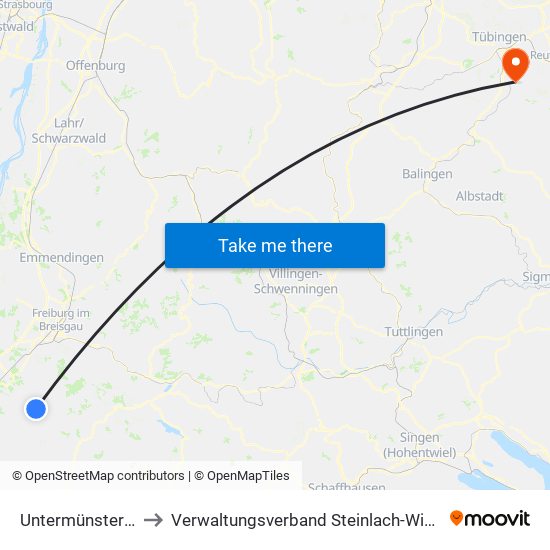 Untermünstertal to Verwaltungsverband Steinlach-Wiesaz map