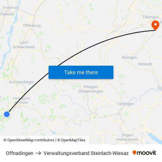 Offnadingen to Verwaltungsverband Steinlach-Wiesaz map