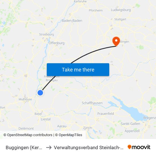 Buggingen (Kernort) to Verwaltungsverband Steinlach-Wiesaz map