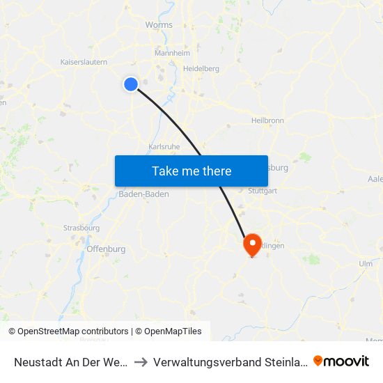 Neustadt An Der Weinstraße to Verwaltungsverband Steinlach-Wiesaz map