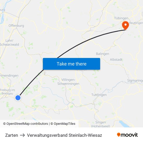 Zarten to Verwaltungsverband Steinlach-Wiesaz map