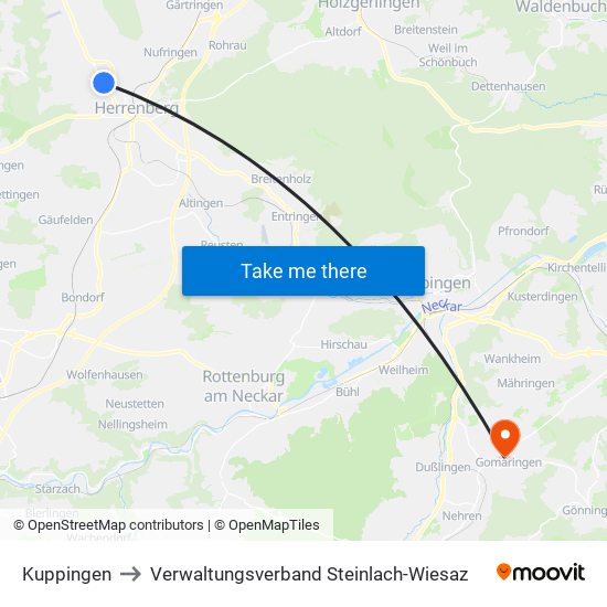 Kuppingen to Verwaltungsverband Steinlach-Wiesaz map