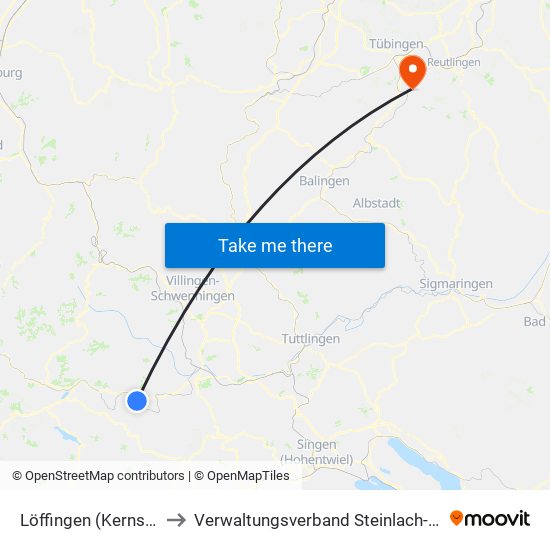 Löffingen (Kernstadt) to Verwaltungsverband Steinlach-Wiesaz map