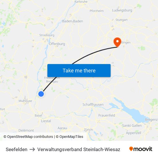 Seefelden to Verwaltungsverband Steinlach-Wiesaz map