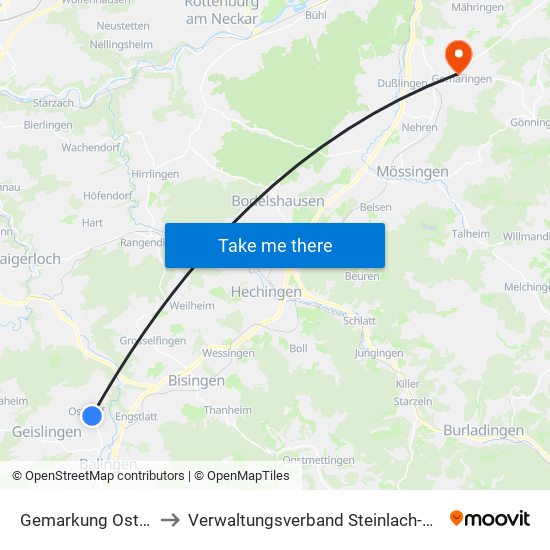 Gemarkung Ostdorf to Verwaltungsverband Steinlach-Wiesaz map