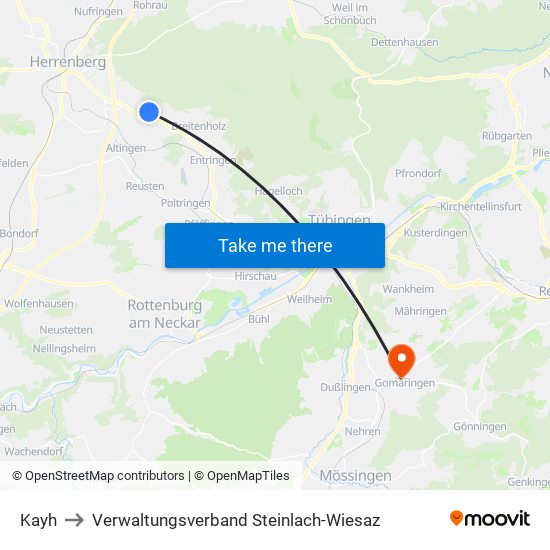 Kayh to Verwaltungsverband Steinlach-Wiesaz map