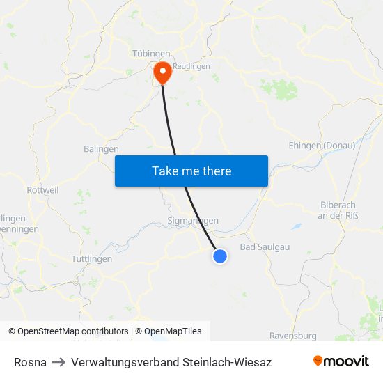 Rosna to Verwaltungsverband Steinlach-Wiesaz map