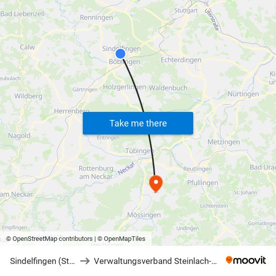 Sindelfingen (Stadt) to Verwaltungsverband Steinlach-Wiesaz map