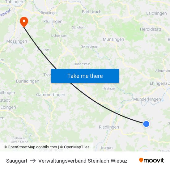 Sauggart to Verwaltungsverband Steinlach-Wiesaz map