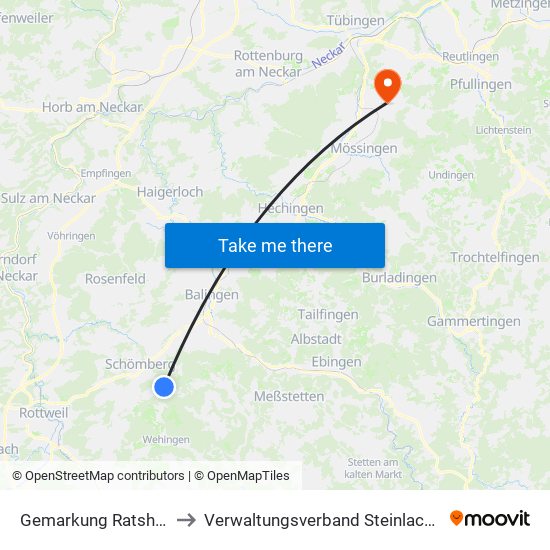 Gemarkung Ratshausen to Verwaltungsverband Steinlach-Wiesaz map