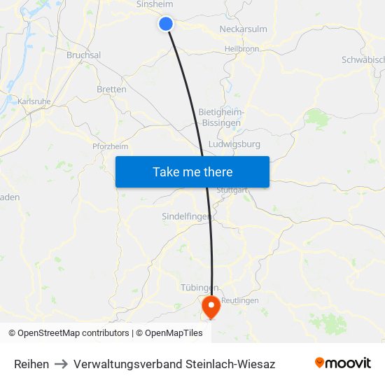 Reihen to Verwaltungsverband Steinlach-Wiesaz map