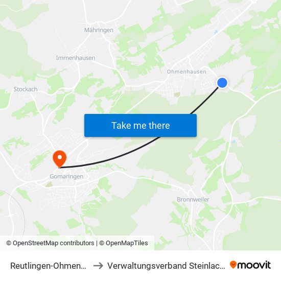 Reutlingen-Ohmenhausen to Verwaltungsverband Steinlach-Wiesaz map