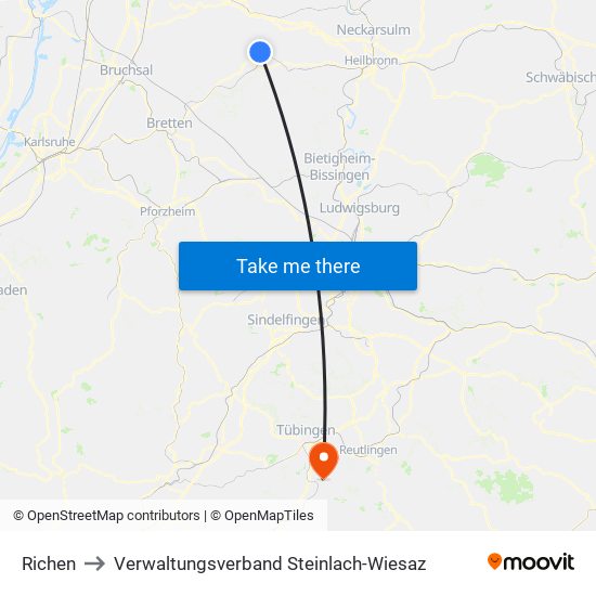 Richen to Verwaltungsverband Steinlach-Wiesaz map