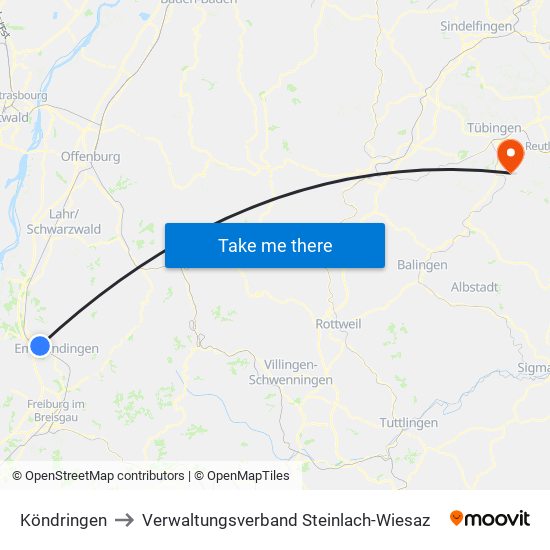 Köndringen to Verwaltungsverband Steinlach-Wiesaz map