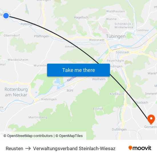 Reusten to Verwaltungsverband Steinlach-Wiesaz map