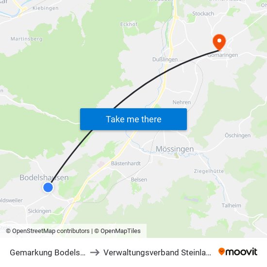 Gemarkung Bodelshausen to Verwaltungsverband Steinlach-Wiesaz map