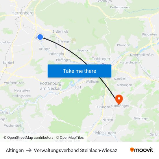 Altingen to Verwaltungsverband Steinlach-Wiesaz map