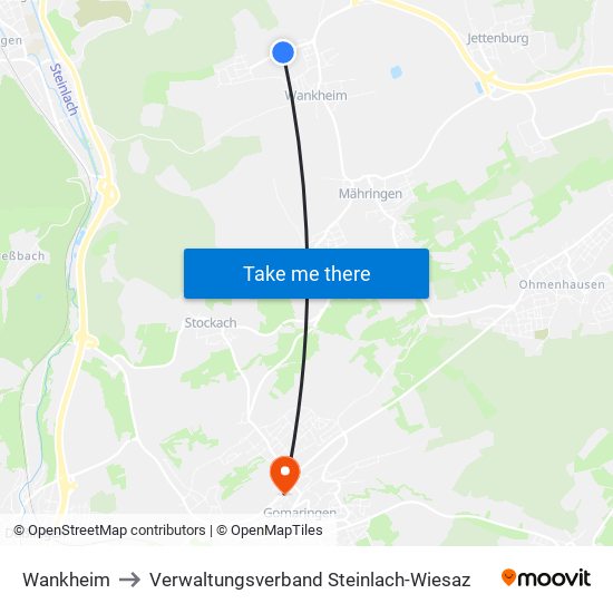 Wankheim to Verwaltungsverband Steinlach-Wiesaz map