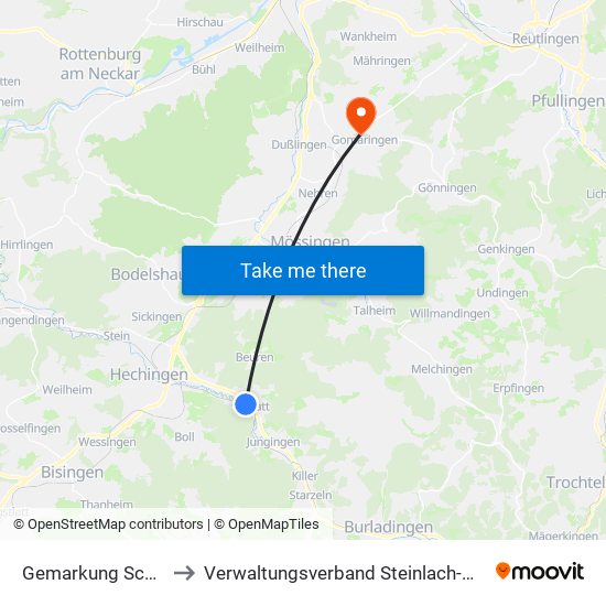 Gemarkung Schlatt to Verwaltungsverband Steinlach-Wiesaz map