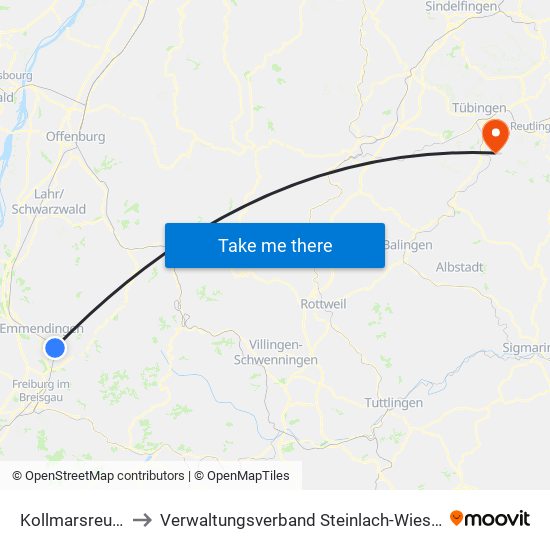 Kollmarsreute to Verwaltungsverband Steinlach-Wiesaz map