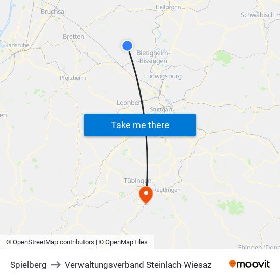 Spielberg to Verwaltungsverband Steinlach-Wiesaz map