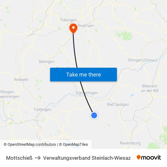 Mottschieß to Verwaltungsverband Steinlach-Wiesaz map