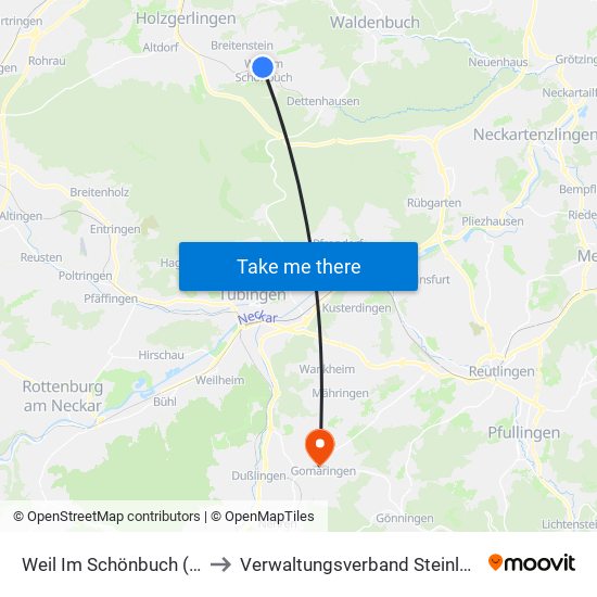 Weil Im Schönbuch (Kernort) to Verwaltungsverband Steinlach-Wiesaz map