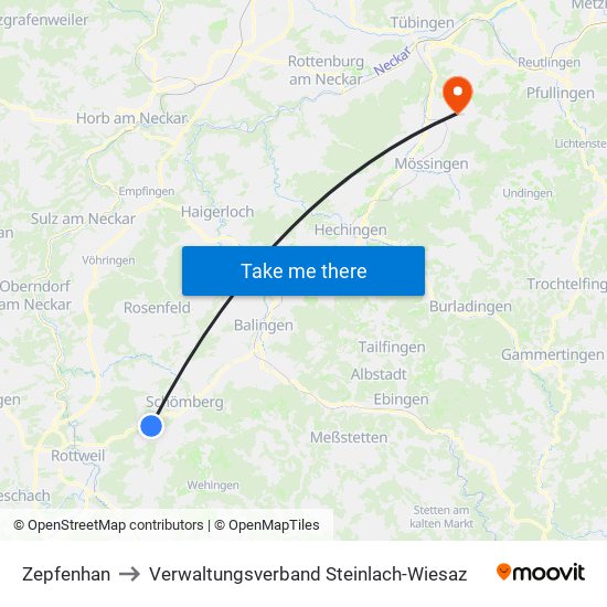 Zepfenhan to Verwaltungsverband Steinlach-Wiesaz map