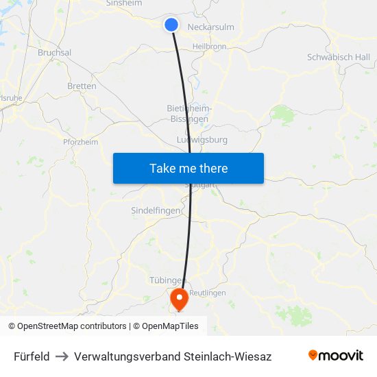 Fürfeld to Verwaltungsverband Steinlach-Wiesaz map