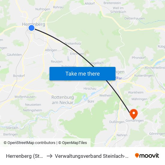 Herrenberg (Stadt) to Verwaltungsverband Steinlach-Wiesaz map