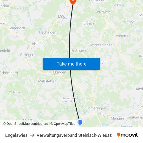 Engelswies to Verwaltungsverband Steinlach-Wiesaz map