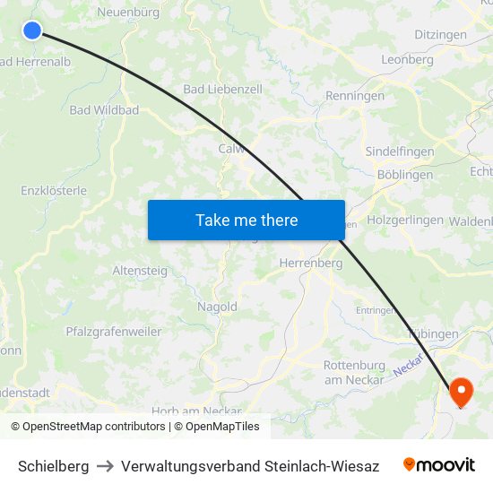 Schielberg to Verwaltungsverband Steinlach-Wiesaz map