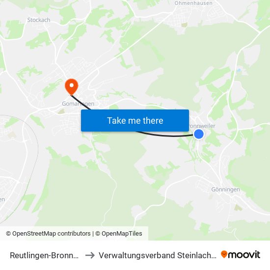 Reutlingen-Bronnweiler to Verwaltungsverband Steinlach-Wiesaz map