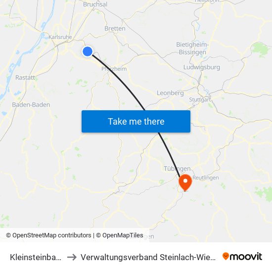 Kleinsteinbach to Verwaltungsverband Steinlach-Wiesaz map