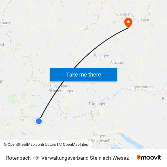 Rötenbach to Verwaltungsverband Steinlach-Wiesaz map