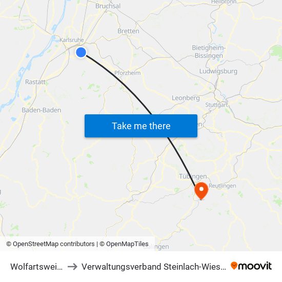 Wolfartsweier to Verwaltungsverband Steinlach-Wiesaz map