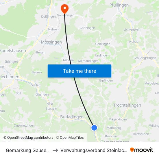 Gemarkung Gauselfingen to Verwaltungsverband Steinlach-Wiesaz map