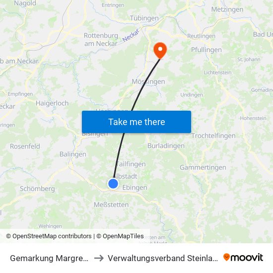 Gemarkung Margrethausen to Verwaltungsverband Steinlach-Wiesaz map